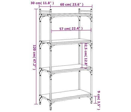 Librería 4 estantes madera ingeniería roble Sonoma 60x30x120 cm