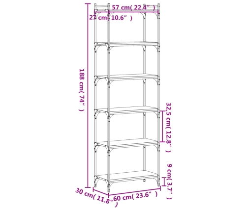 Librería de 6 estantes madera de ingeniería negro 60x30x188 cm