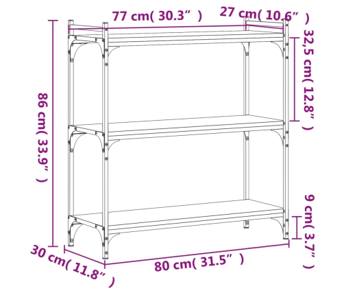 Librería 3 estantes madera ingeniería roble Sonoma 80x30x86 cm