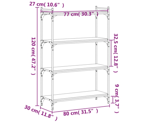 Librería de 4 estantes madera de ingeniería negro 80x30x120 cm