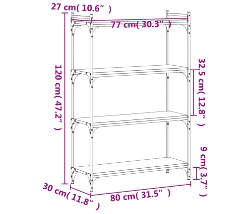 Librería 4 estantes madera ingeniería roble Sonoma 80x30x120 cm