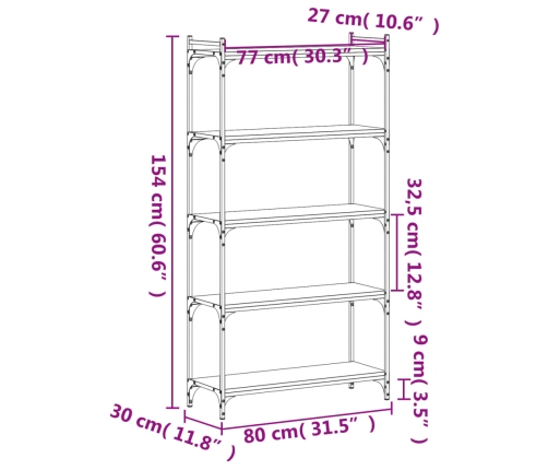 Librería de 5 estantes madera de ingeniería negro 80x30x154 cm