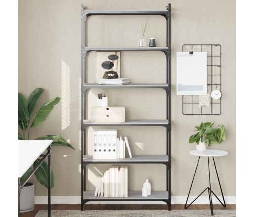 Librería 6 estantes madera ingeniería gris Sonoma 80x30x188 cm