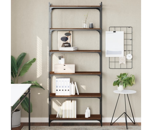 Librería 6 estantes madera ingeniería roble marrón 80x30x188 cm