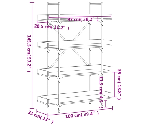 Librería de 4 estantes madera ingeniería negro 100x33x145,5 cm