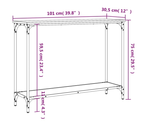 Mesa consola madera de ingeniería negra 101x30,5x75 cm