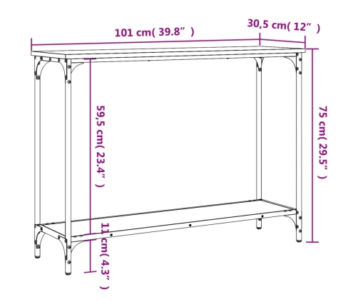 Mesa consola madera de ingeniería gris Sonoma 101x30,5x75 cm