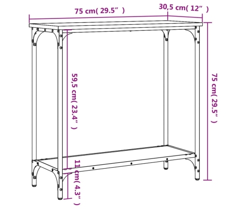 Mesa consola madera de ingeniería negro 75x30,5x75 cm