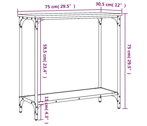 Mesa consola madera de ingeniería roble ahumado 75x30,5x75 cm