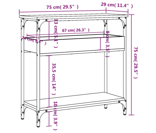 Mesa consola con estante madera ingeniería negra 75x29x75 cm