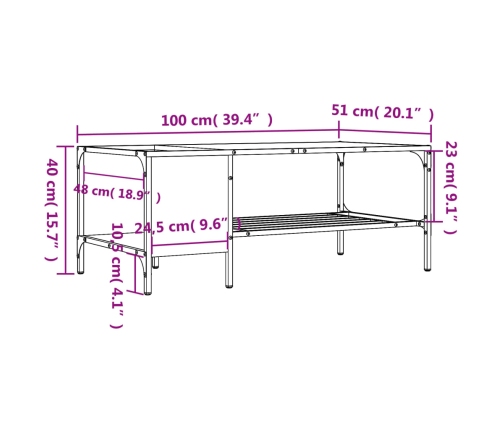 Mesa de centro con estante madera ingeniería negro 100x51x40 cm