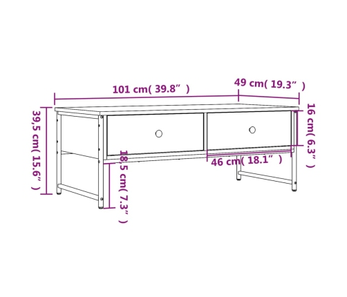 vidaXL Mesa de centro madera de ingeniería roble Sonoma 101x49x39,5 cm