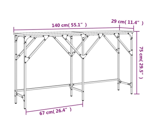 Mesa consola madera de ingeniería negra 140x29x75 cm