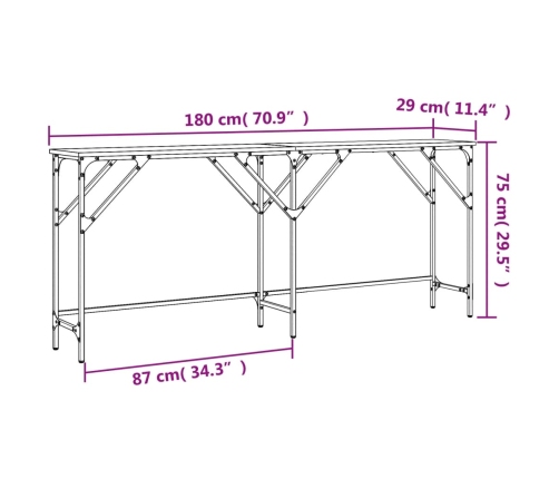 Mesa consola madera de ingeniería negra 180x29x75 cm