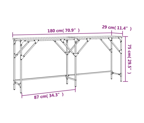 Mesa consola madera de ingeniería roble ahumado 180x29x75 cm