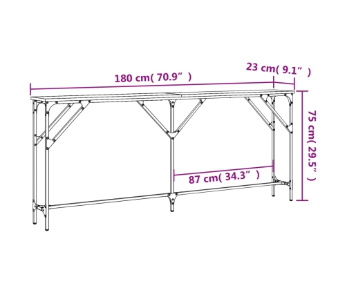 Mesa consola madera de ingeniería negro 180x23x75 cm