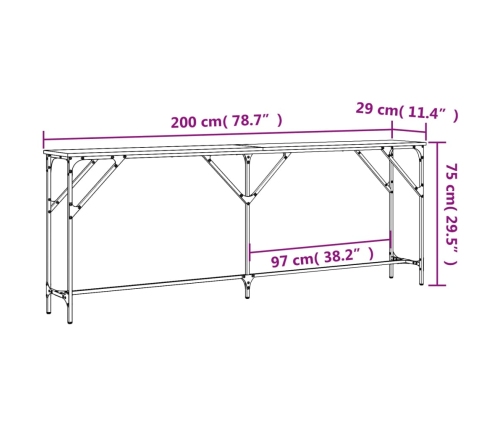 Mesa consola madera de ingeniería negra 200x29x75 cm