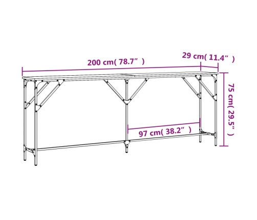 Mesa consola madera de ingeniería roble ahumado 200x29x75 cm