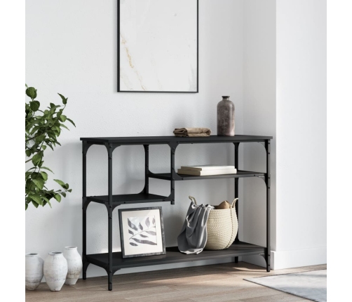 Mesa consola con estantes negro 100x35x75 cm