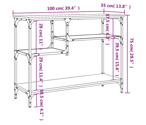 Mesa consola con estantes negro 100x35x75 cm