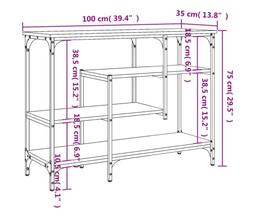 Mesa consola con estantes negro 100x35x75 cm