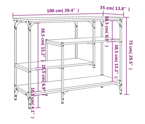 Mesa consola con estantes roble ahumado 100x35x75 cm