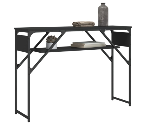 Mesa consola con estante madera ingeniería negra 105x30x75 cm