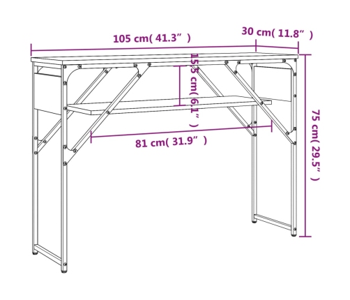 Mesa consola con estante madera ingeniería negra 105x30x75 cm