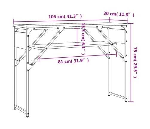 Mesa consola estante madera ingeniería roble humo 105x30x75 cm