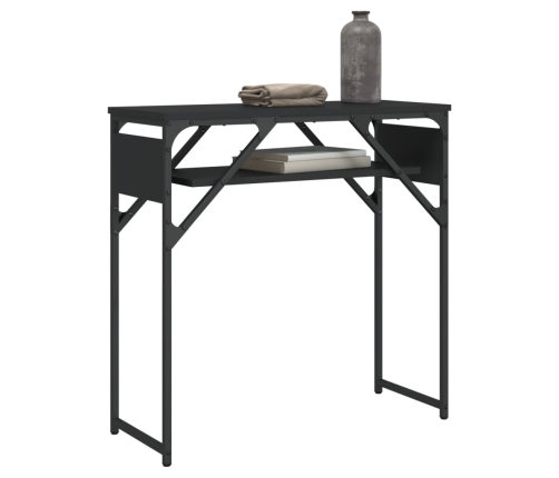 Mesa consola con estante madera ingeniería negra 75x30x75 cm