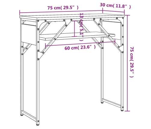 Mesa consola con estante madera ingeniería negra 75x30x75 cm