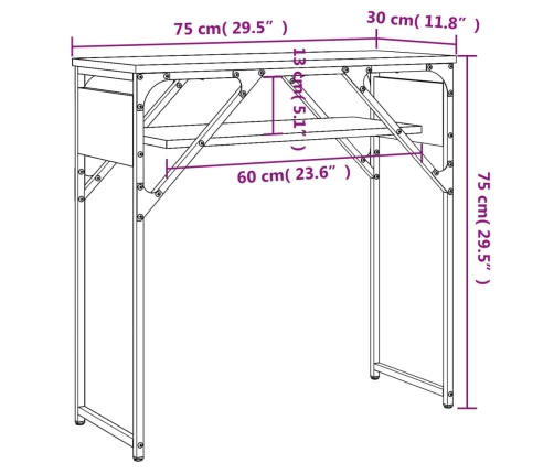 vidaXL Mesa consola estante madera ingeniería roble humo 75x30x75 cm