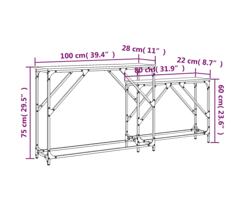 Mesas consola apilables 2 pzas madera ingeniería roble Sonoma