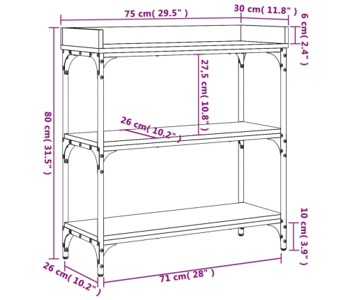 Mesa consola con estantes roble Sonoma 75x30x80 cm