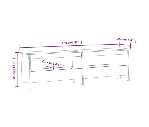 Banco de recibidor madera maciza de pino 160x28x45 cm