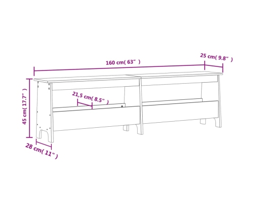 Banco de recibidor madera maciza pino marrón cera 160x28x45 cm