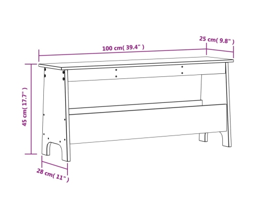 Banco de recibidor madera maciza pino marrón cera 100x28x45 cm