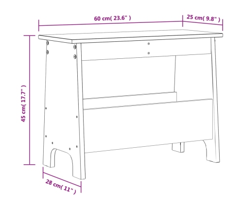 Banco de recibidor madera maciza de pino 60x28x45 cm