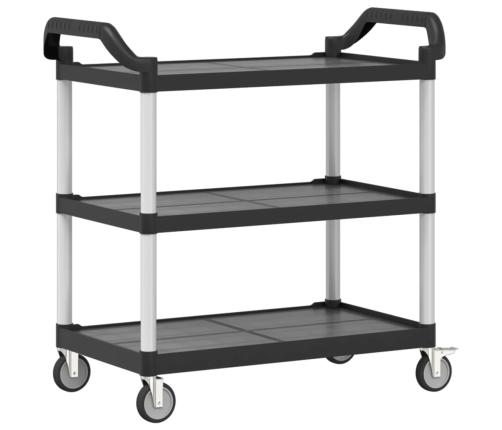 Carrito de 3 niveles aluminio negro 99x50x96 cm