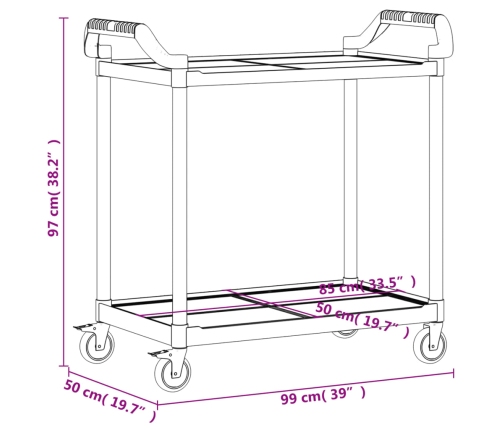 Carrito de 2 niveles aluminio negro 99x50x97 cm