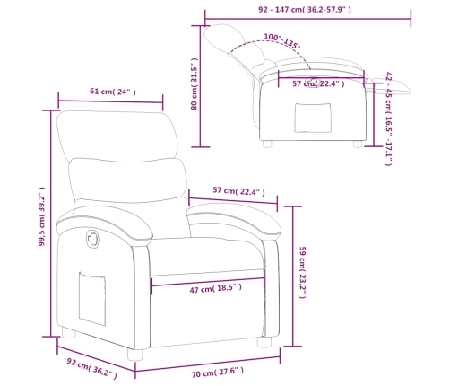 Sillón reclinable de cuero sintético crema