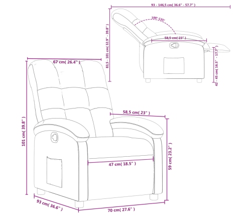 Sillón reclinable de tela gris oscuro