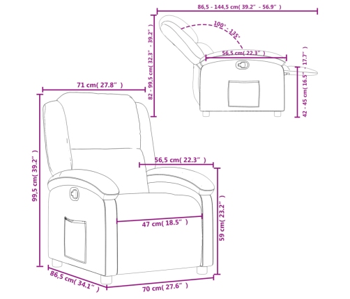 Sillón reclinable de tela gris claro