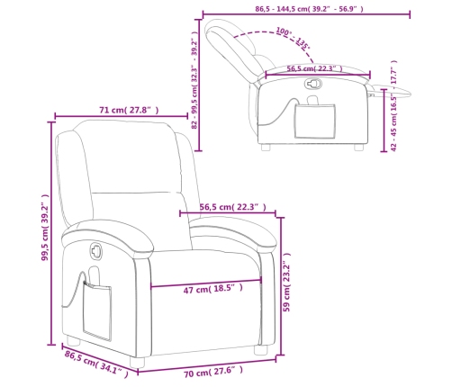 Sillón reclinable de masaje cuero auténtico negro