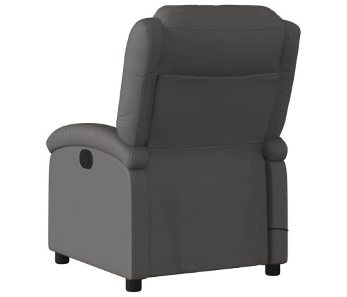 Sillón reclinable de masaje cuero auténtico gris