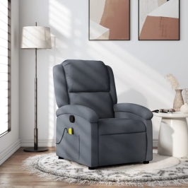 Sillón de masaje reclinable de terciopelo gris oscuro