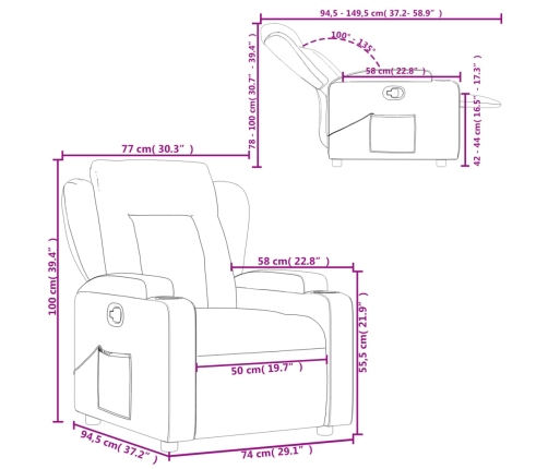 Sillón reclinable de tela gris claro