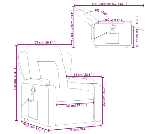 Sillón reclinable con masaje de tela marrón