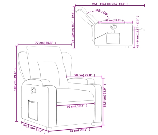 Sillón reclinable de cuero sintético crema