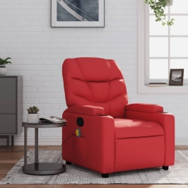 Sillón de masaje reclinable cuero sintético rojo